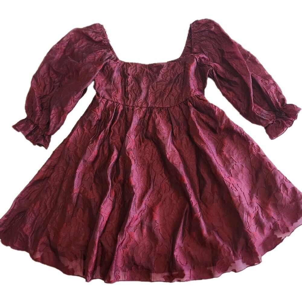 Allison + Kelly Wine Floral Babydoll Vamp Witchy Whimsygoth Dress Junior SZ XL